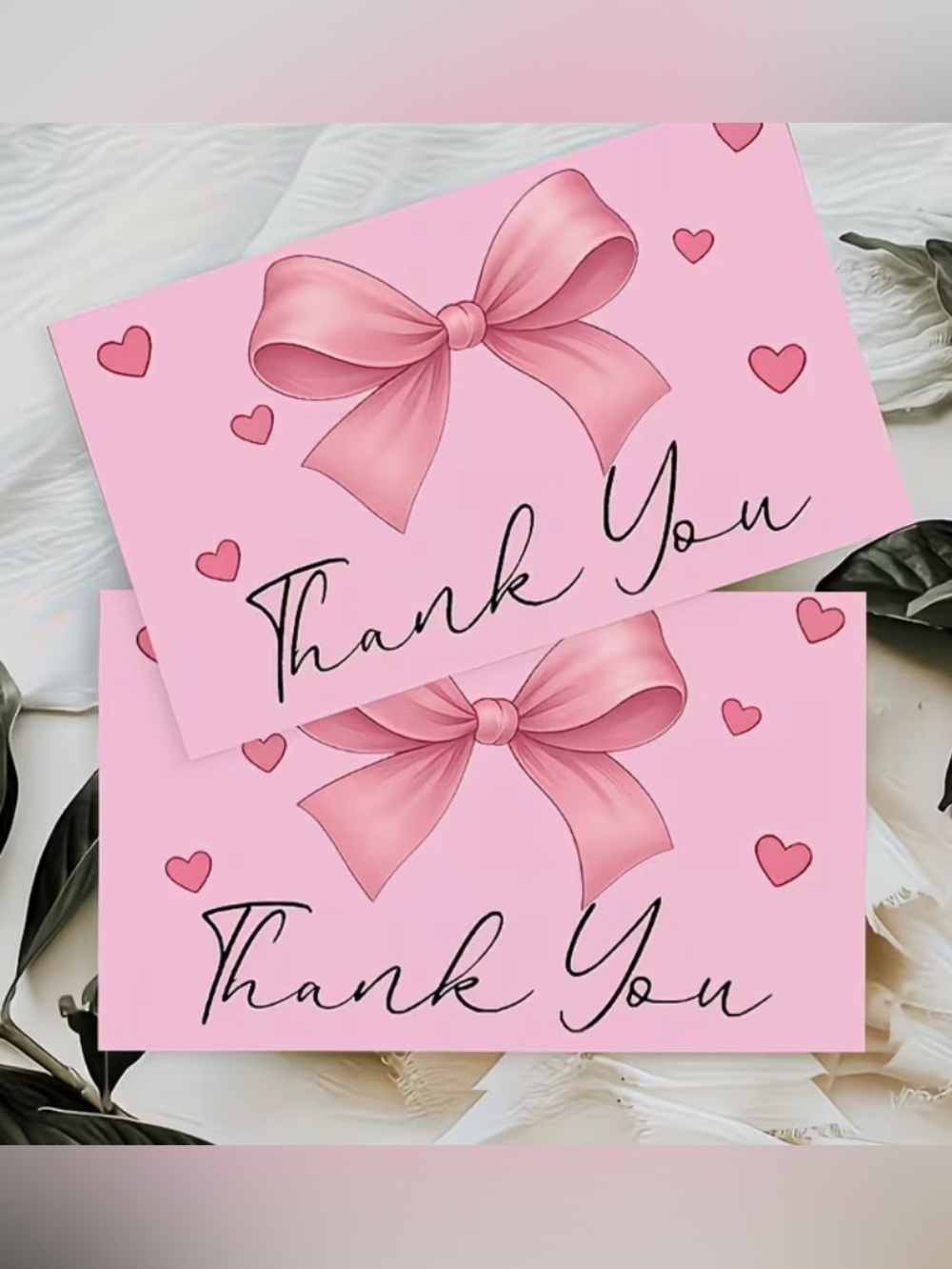 50 ct. Pink Thank You Cards with Bow Accent -NIP